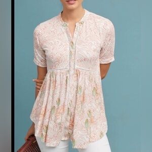 ANTHROPOLOGIE x AKEMI + KIN Veria Floral V-Neck Tunic Blouse Size L, EUC